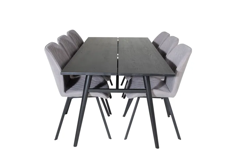 Sleek Spisegruppe Udtrækbar 195 cm Rektangulær med 6 Gemma stole, Svart