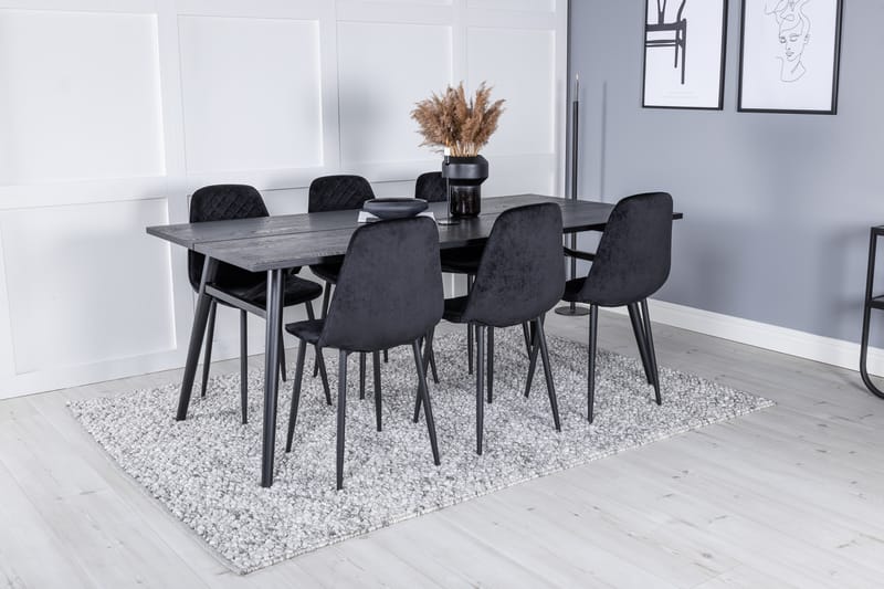 Sleek Spisegruppe Udtrækbar 195 cm Rektangulær med 6 Polar stole - Svart - Møbler - Borde - Spisebordssæt
