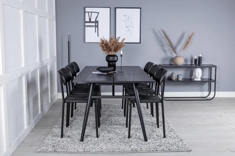 Sleek Spisegruppe Udtrækbar 195 cm Rektangulær med 6 Polly stole, Svart