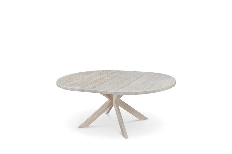 Slite Udtræksbart Spisebord 140-180 cm Rundt i massivt træ, Lys grå/Natur