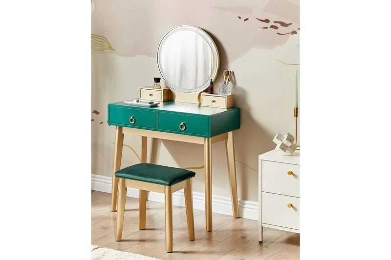 Sminkebord Fedry Grøn, guld - Grøn, guld - Møbler - Borde - Sminkebord & konsolbord - Makeup bord med spejl