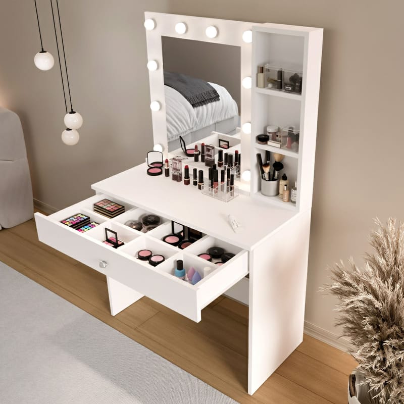 Sminkebord Hanah Home Marlowe (80 x 147 x 42,5 cm) Hvid - Hvid - Møbler - Borde - Sminkebord & konsolbord