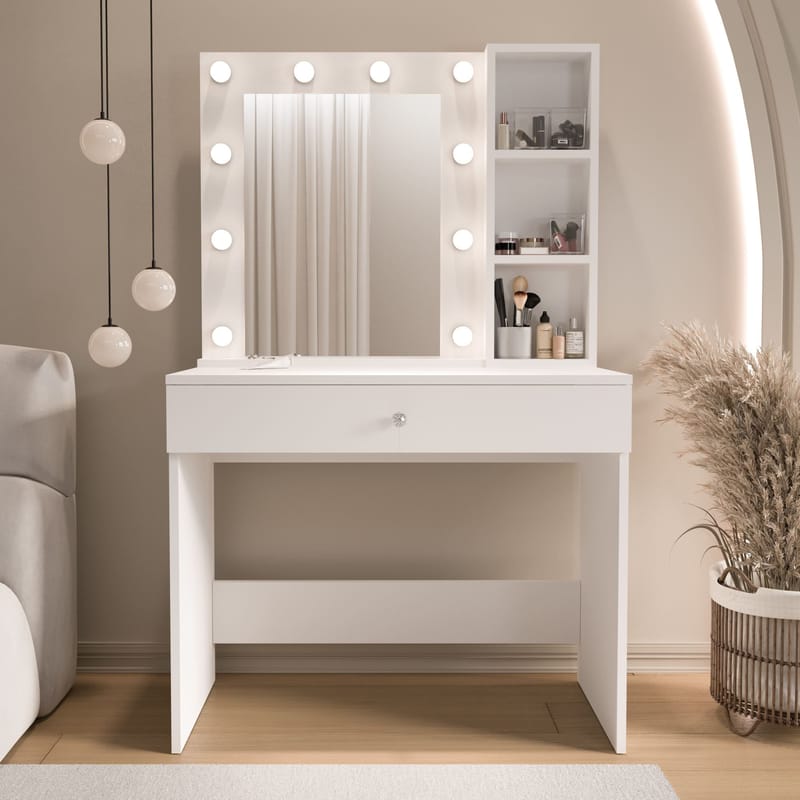 Sminkebord Hanah Home Marlowe (80 x 147 x 42,5 cm) Hvid - Hvid - Møbler - Borde - Sminkebord & konsolbord