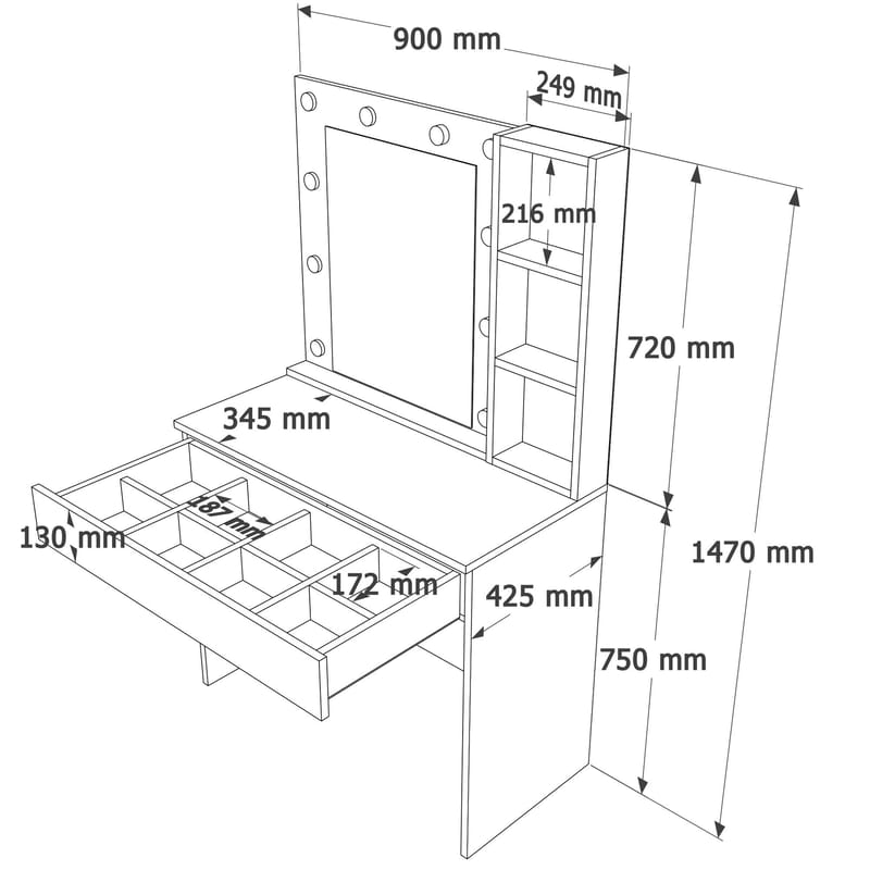 Sminkebord Hanah Home Marlowe (80 x 147 x 42,5 cm) Hvid - Hvid - Møbler - Borde - Sminkebord & konsolbord