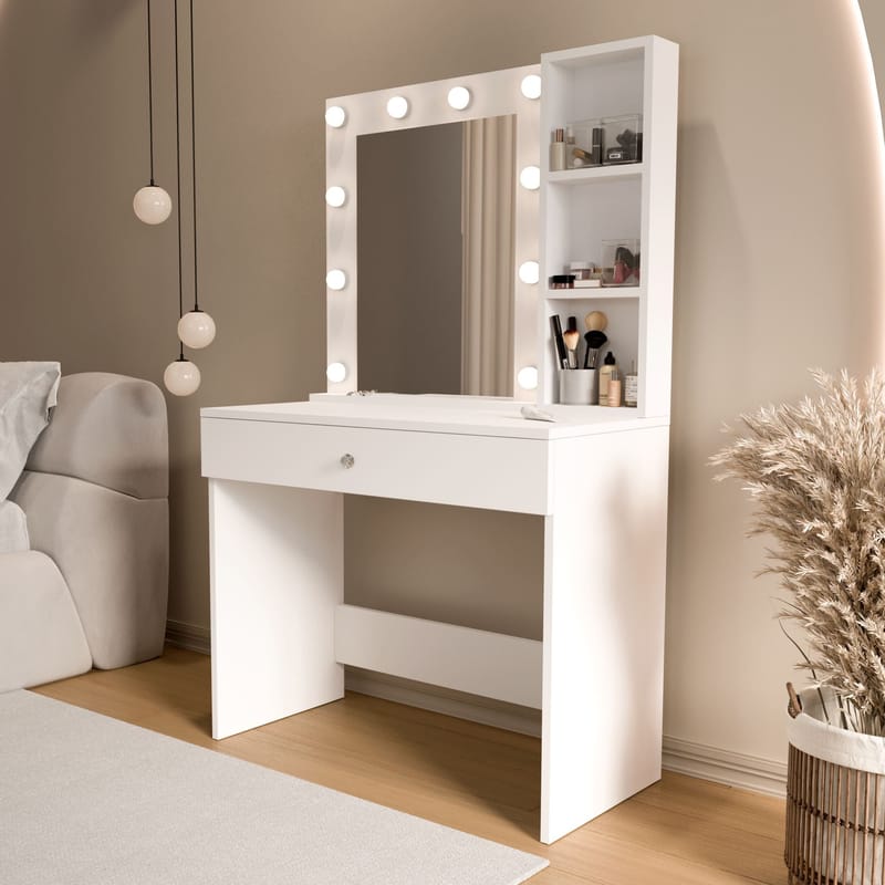 Sminkebord Hanah Home Marlowe (80 x 147 x 42,5 cm) Hvid - Hvid - Møbler - Borde - Sminkebord & konsolbord