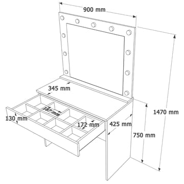 Sminkebord Hanah Home Monaire (80 x 147 x 42,5 cm) Hvid - Hvid - Møbler - Borde - Sminkebord & konsolbord