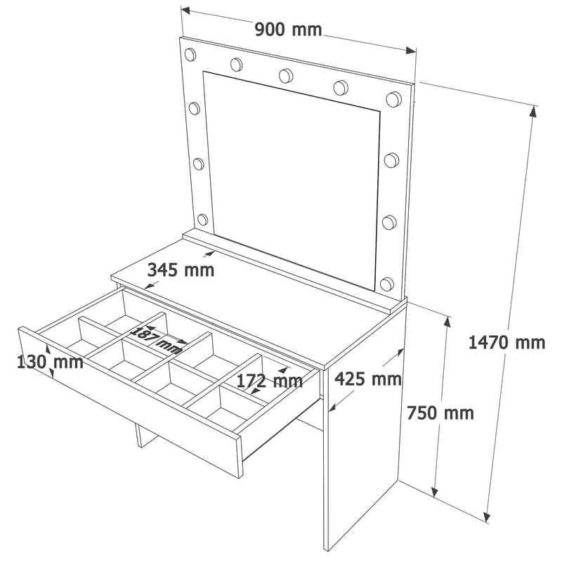 Sminkebord Hanah Home Monaire (80 x 147 x 42,5 cm) Hvid - Hvid - Møbler - Borde - Sminkebord & konsolbord
