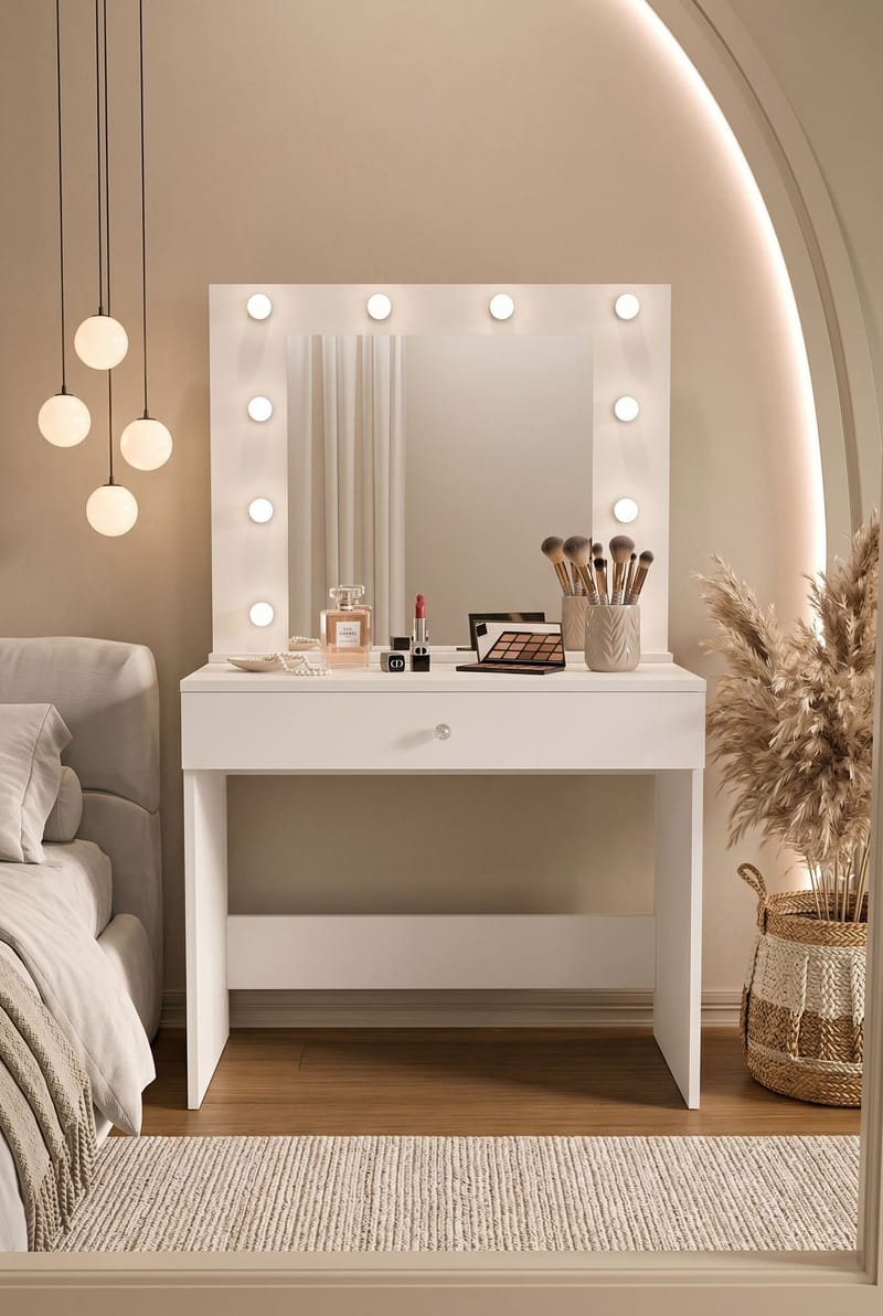 Sminkebord Hanah Home Monaire (80 x 147 x 42,5 cm) Hvid - Hvid - Møbler - Borde - Sminkebord & konsolbord