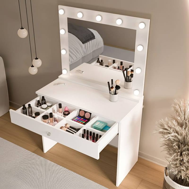 Sminkebord Hanah Home Monaire (80 x 147 x 42,5 cm) Hvid - Hvid - Møbler - Borde - Sminkebord & konsolbord