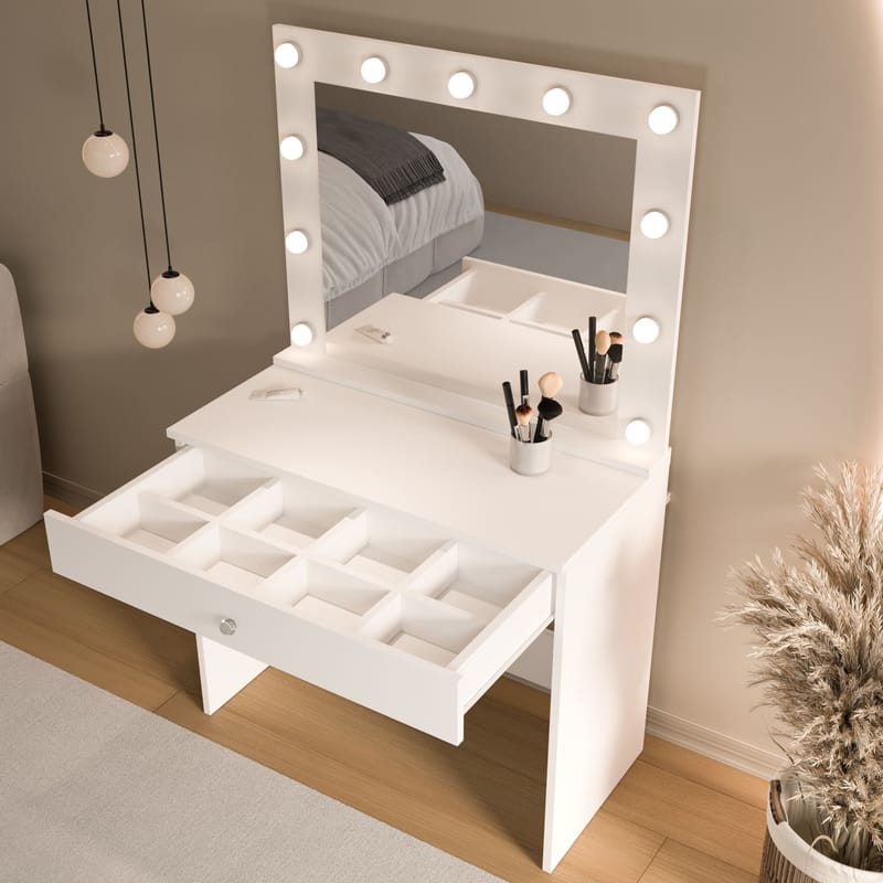Sminkebord Hanah Home Monaire (80 x 147 x 42,5 cm) Hvid - Hvid - Møbler - Borde - Sminkebord & konsolbord