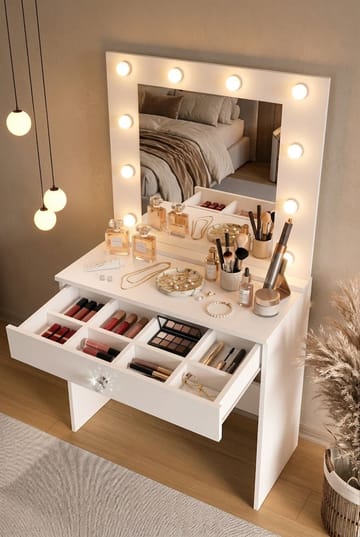 Sminkebord Hanah Home Monaire (80 x 147 x 42,5 cm) Hvid - Hvid - Møbler - Borde - Sminkebord & konsolbord