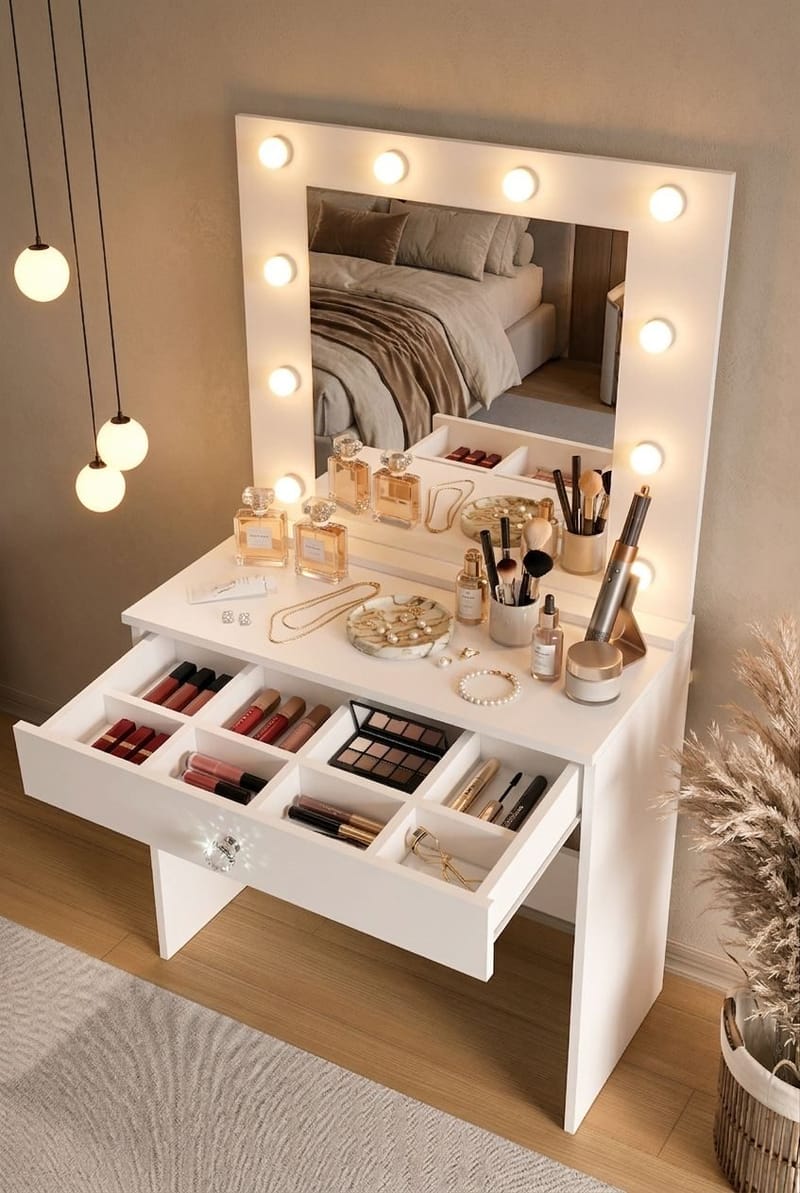 Sminkebord Hanah Home Monaire (80 x 147 x 42,5 cm) Hvid - Hvid - Møbler - Borde - Sminkebord & konsolbord