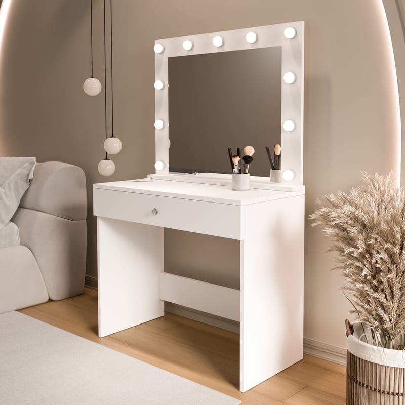 Sminkebord Hanah Home Monaire (80 x 147 x 42,5 cm) Hvid - Hvid - Møbler - Borde - Sminkebord & konsolbord