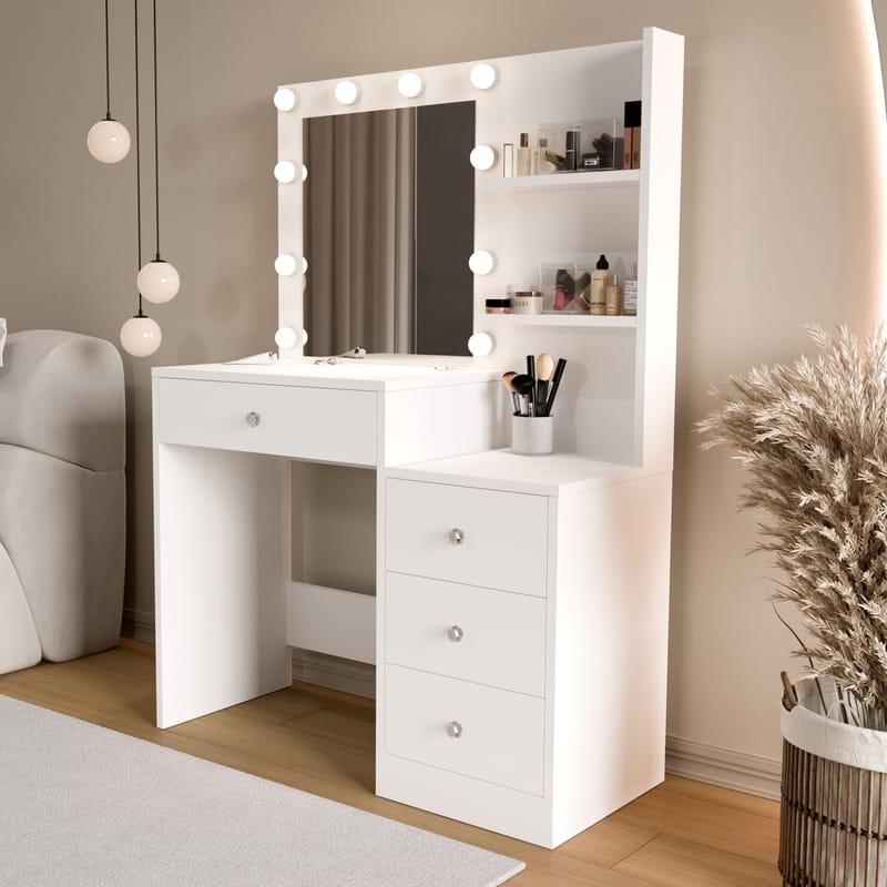 Sminkebord Hanah Home Monelle (69,4 x 135 x 40 cm) Hvid - Hvid - Møbler - Borde - Sminkebord & konsolbord