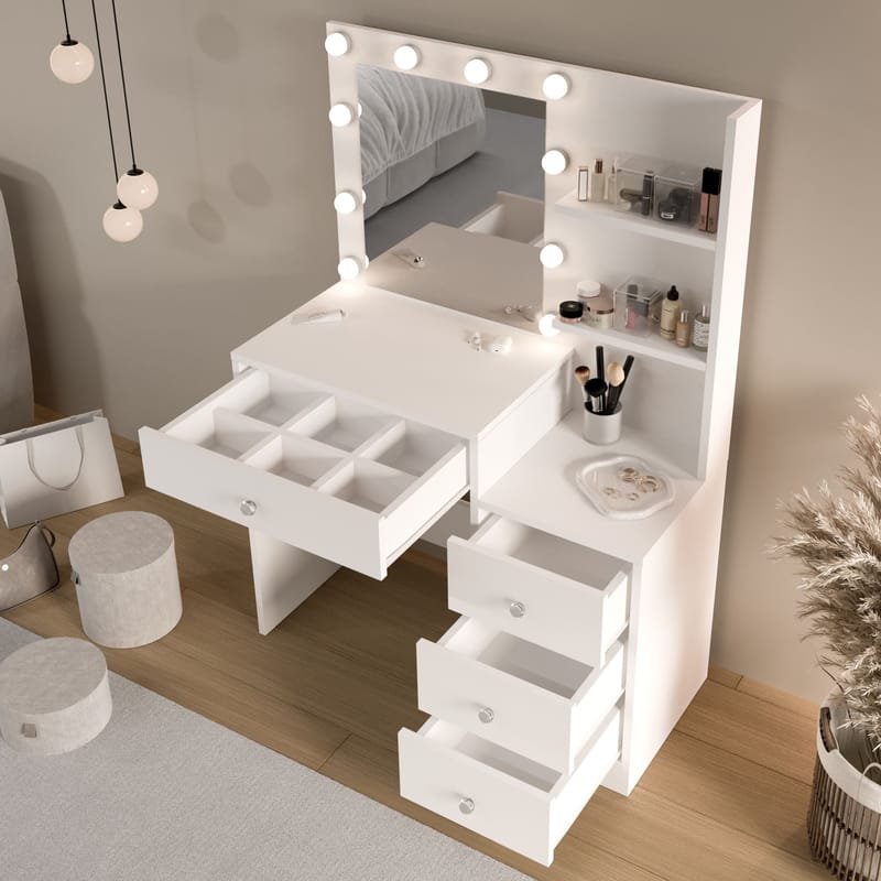 Sminkebord Hanah Home Monelle (69,4 x 135 x 40 cm) Hvid - Hvid - Møbler - Borde - Sminkebord & konsolbord