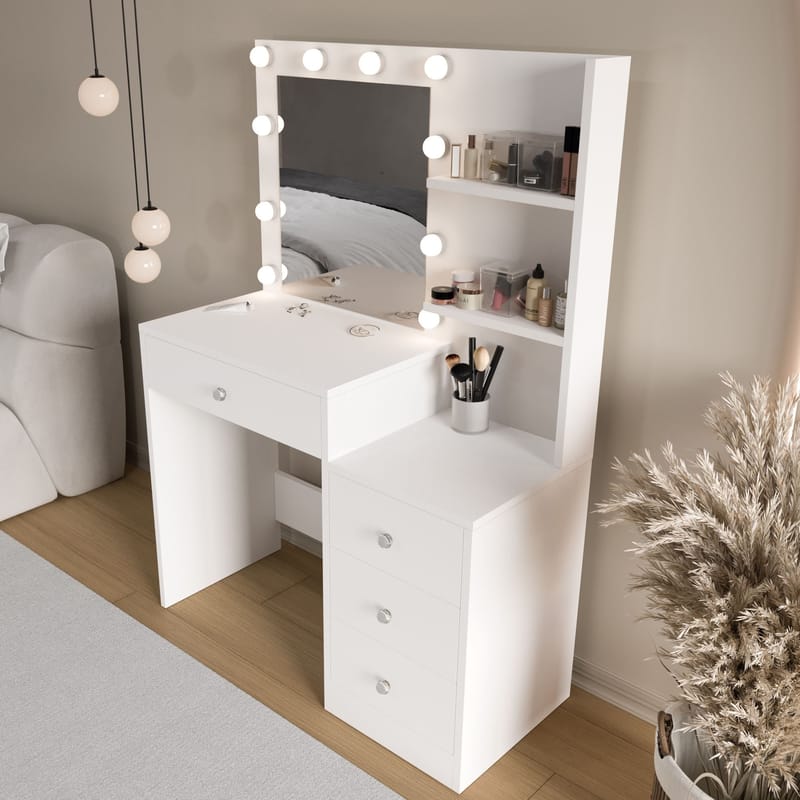 Sminkebord Hanah Home Monelle (69,4 x 135 x 40 cm) Hvid - Hvid - Møbler - Borde - Sminkebord & konsolbord