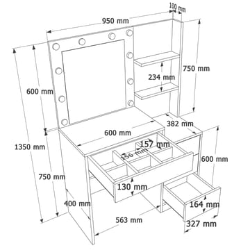 Sminkebord Hanah Home Monelle (69,4 x 135 x 40 cm) Hvid - Hvid - Møbler - Borde - Sminkebord & konsolbord