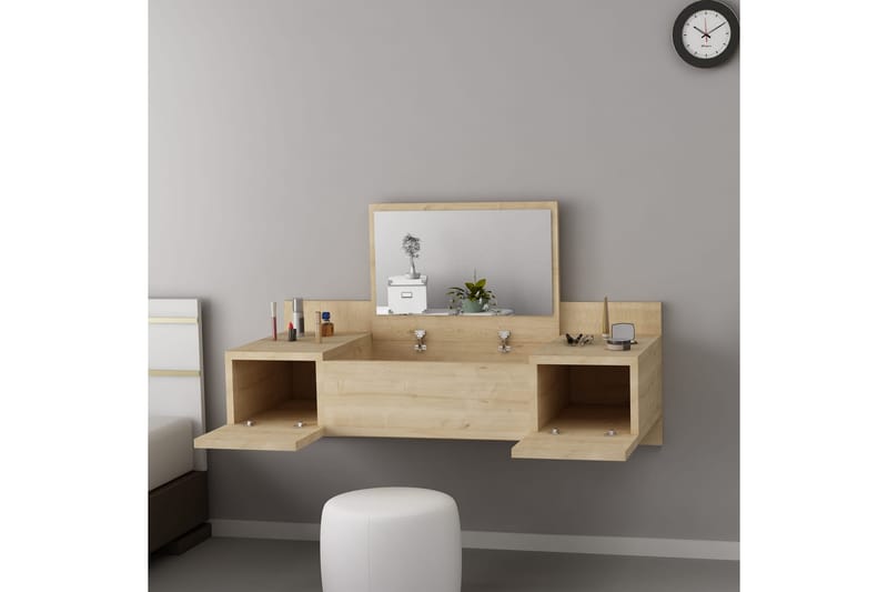Andifli Makeup bord 100 cm - Blå/Natur - Makeup bord med spejl - Sminkebord & konsolbord