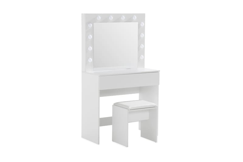 Angarn Sminkebord 80 cm med LED-belysning - Hvid - Makeup bord med spejl - Sminkebord & konsolbord - Makeup bord med lamper