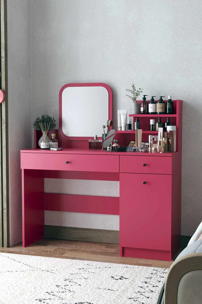 Fabrony sminkebord med spejl 124 cm - Hindbær - Møbler - Borde - Sminkebord & konsolbord - Makeup bord med spejl