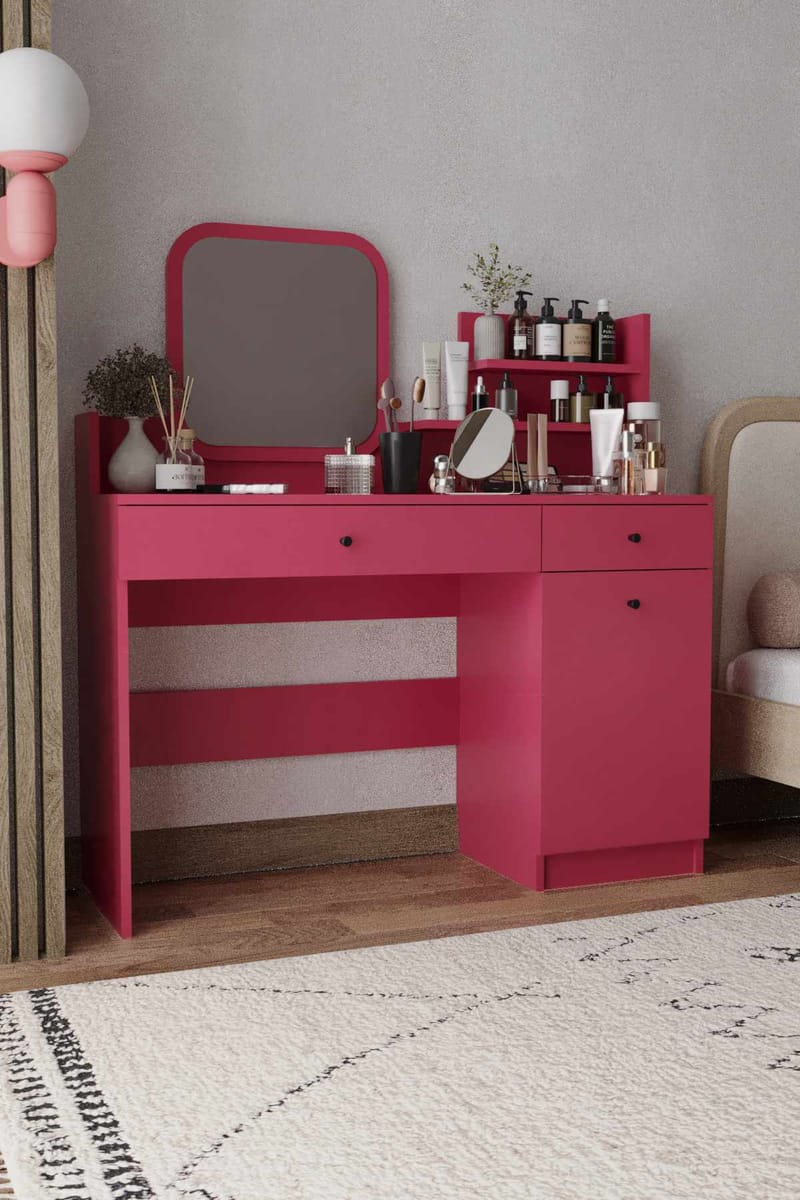 Fabrony sminkebord med spejl 124 cm - Hindbær - Møbler - Borde - Sminkebord & konsolbord - Makeup bord med spejl