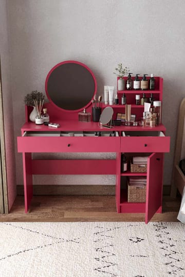Fabrony sminkebord med spejl 124 cm - Hindbær - Møbler - Borde - Sminkebord & konsolbord