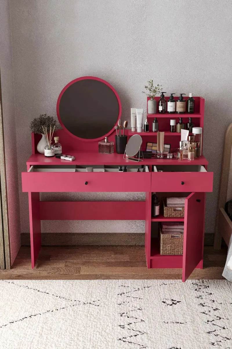 Fabrony sminkebord med spejl 124 cm - Hindbær - Møbler - Borde - Sminkebord & konsolbord - Makeup bord med spejl