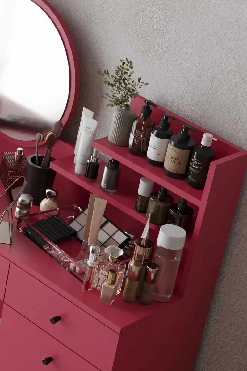 Fabrony sminkebord med spejl 124 cm - Hindbær - Møbler - Borde - Sminkebord & konsolbord - Makeup bord med spejl