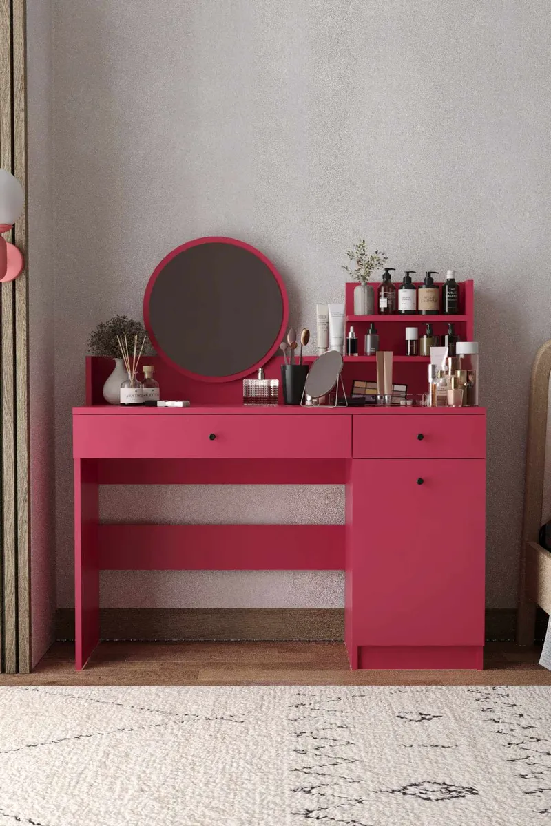 Fabrony sminkebord med spejl 124 cm - Hindbær - Møbler - Borde - Sminkebord & konsolbord - Makeup bord med spejl