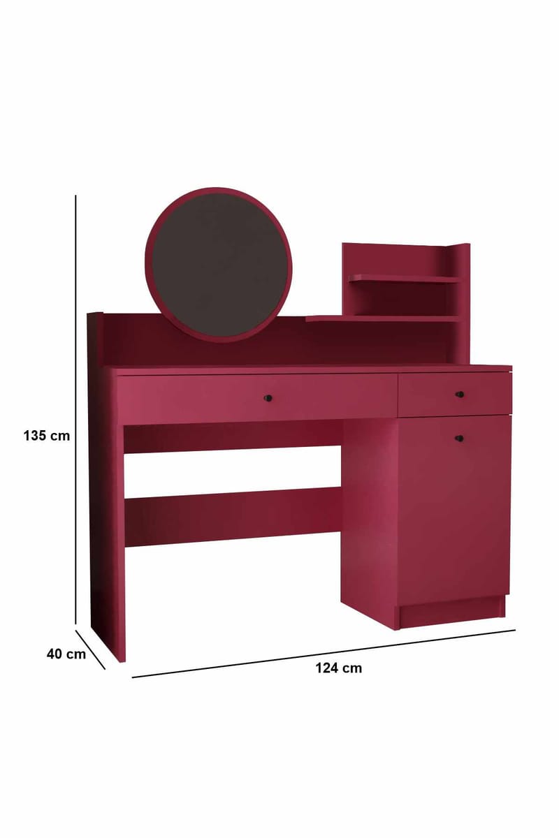 Fabrony sminkebord med spejl 124 cm - Hindbær - Møbler - Borde - Sminkebord & konsolbord - Makeup bord med spejl
