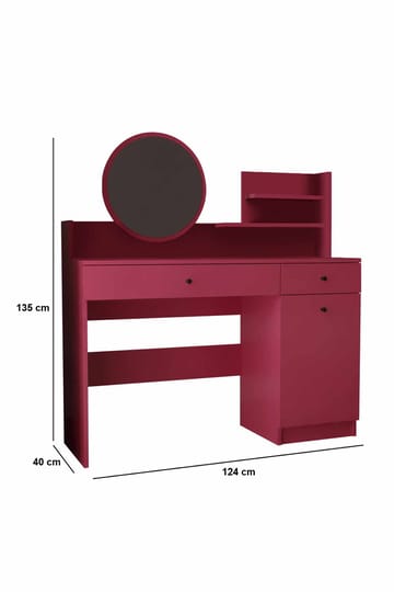 Fabrony sminkebord med spejl 124 cm - Hindbær - Møbler - Borde - Sminkebord & konsolbord