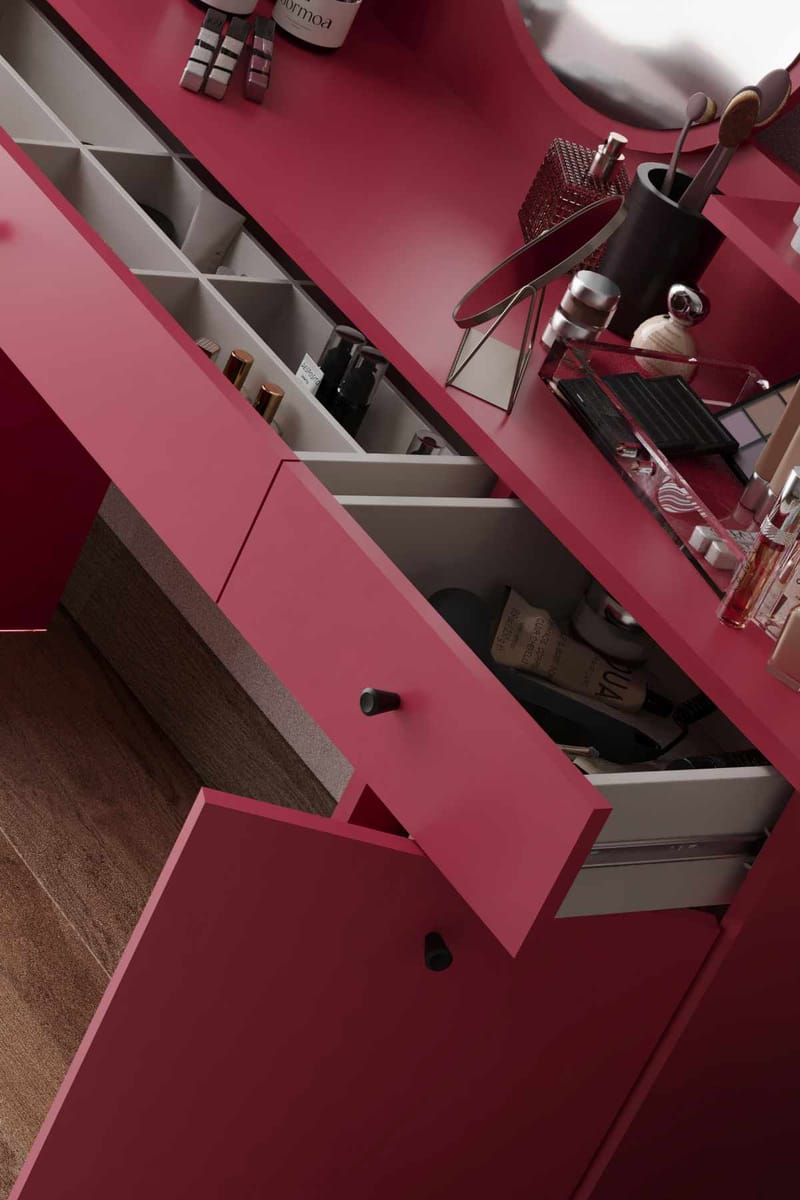 Fabrony sminkebord med spejl 124 cm - Hindbær - Møbler - Borde - Sminkebord & konsolbord - Makeup bord med spejl