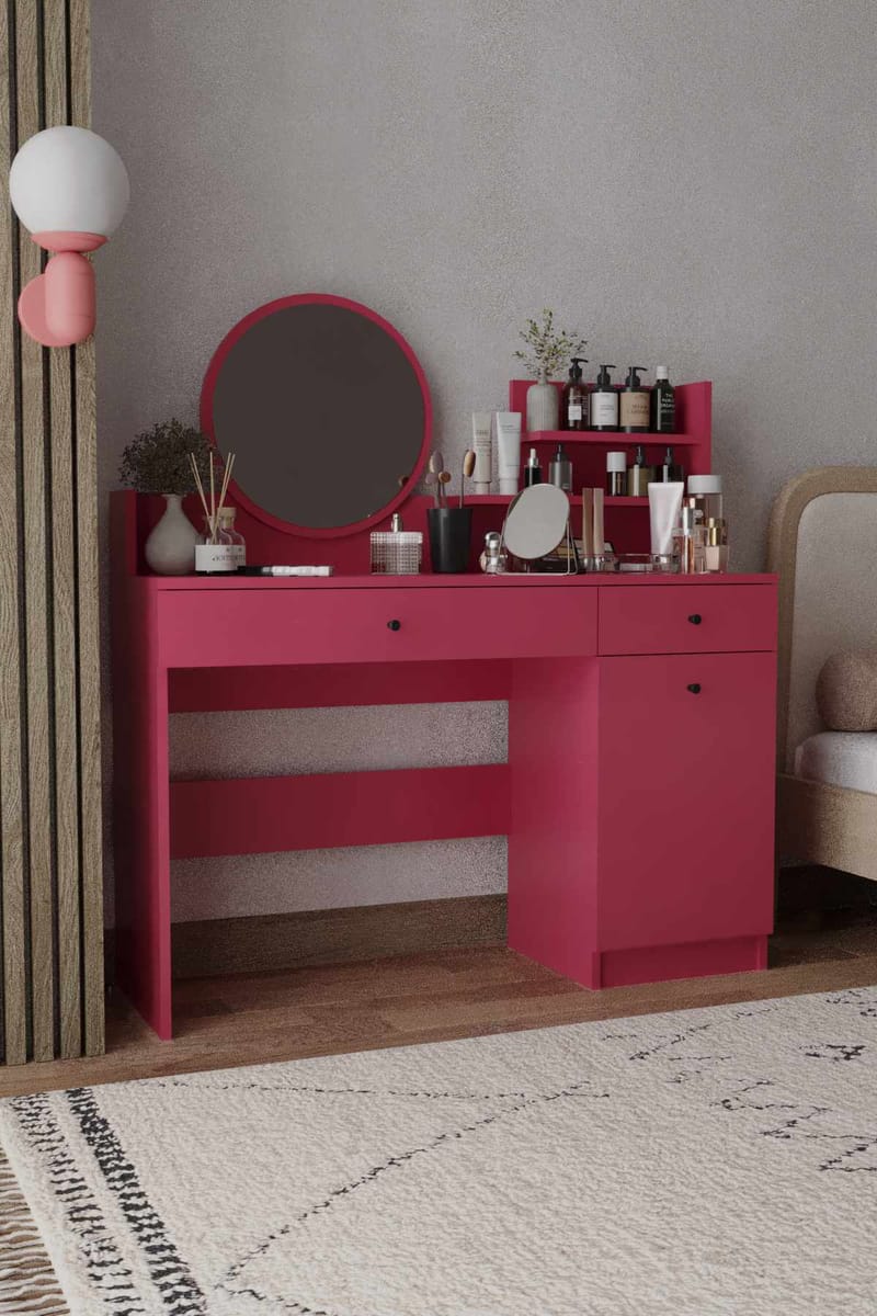 Fabrony sminkebord med spejl 124 cm - Hindbær - Møbler - Borde - Sminkebord & konsolbord - Makeup bord med spejl