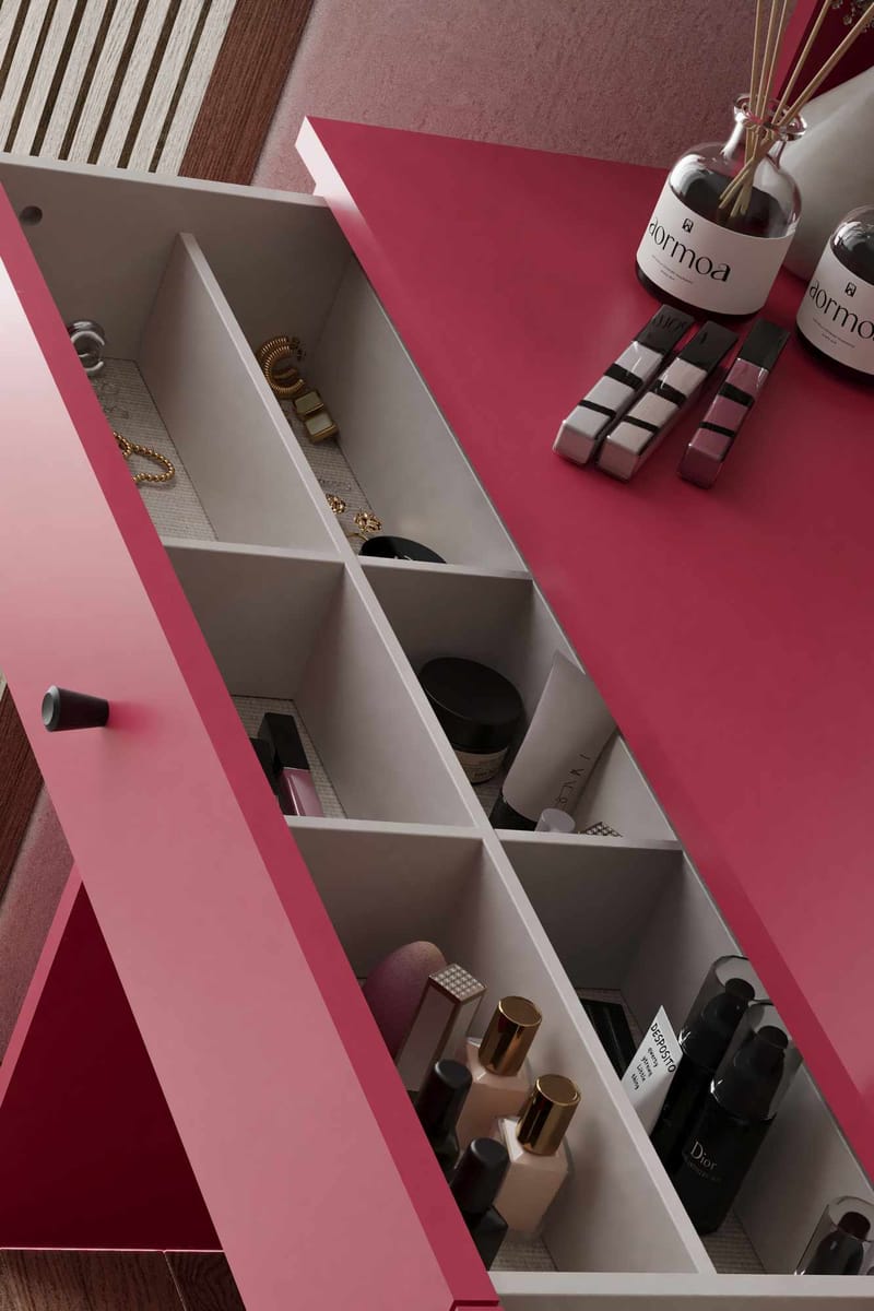 Fabrony sminkebord med spejl 124 cm - Hindbær - Møbler - Borde - Sminkebord & konsolbord - Makeup bord med spejl