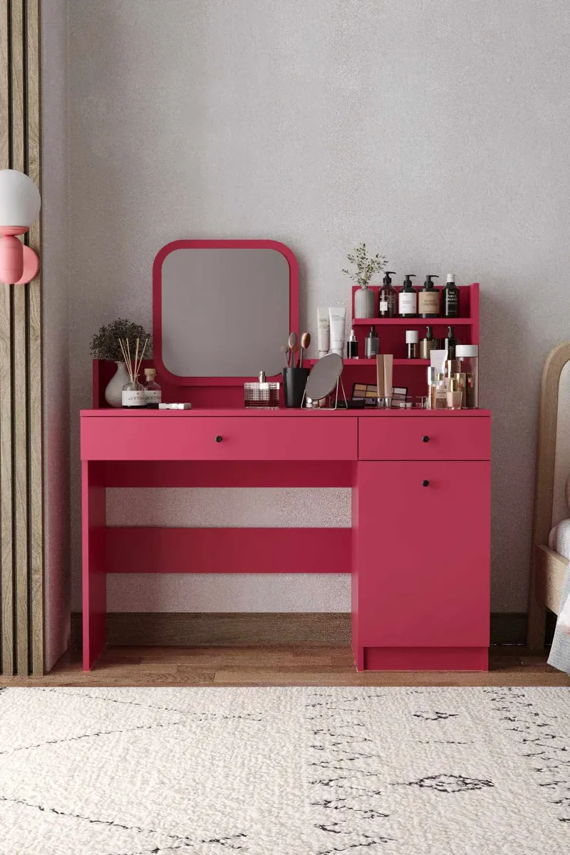 Fabrony sminkebord med spejl 124 cm - Hindbær - Møbler - Borde - Sminkebord & konsolbord - Makeup bord med spejl