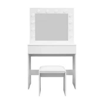 Glow lille sminkebord 80 cm med spejl, skuffer og skammel – LED-belysning - Hvid - Møbler - Borde - Sminkebord & konsolbord