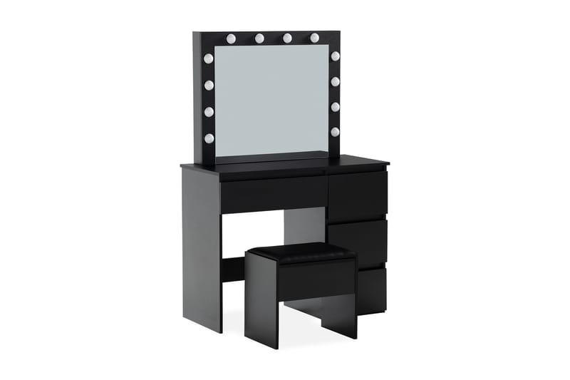 Hakebo Makeup bord 140 cm med LED Belysning - Sort - Møbler - Borde - Sminkebord & konsolbord - Makeup bord med spejl
