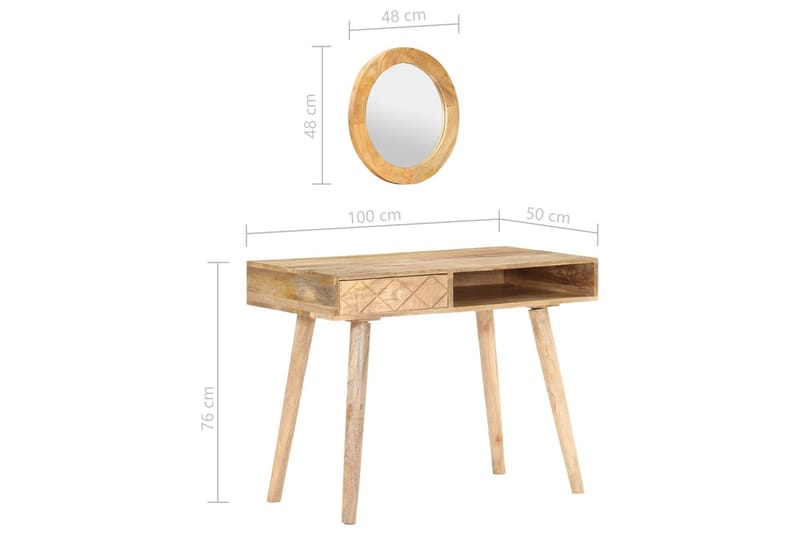 Kosmetikbord 100X50X76 cm Massivt Mangotræ - Brun - Sminkebord & konsolbord