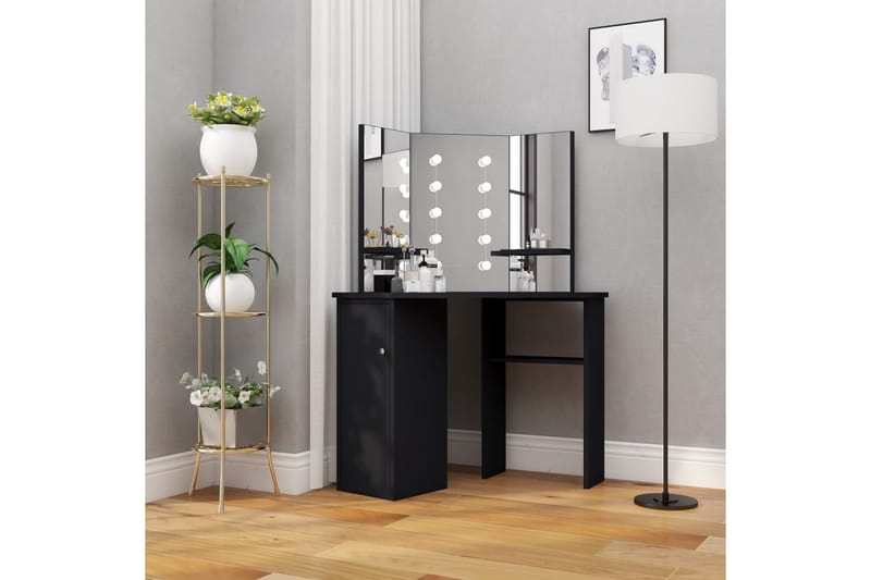 kosmetikbord med LED-lys 111x54x141,5 cm sort - Sort - Møbler - Borde - Sminkebord & konsolbord
