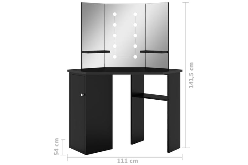 kosmetikbord med LED-lys 111x54x141,5 cm sort - Sort - Møbler - Borde - Sminkebord & konsolbord