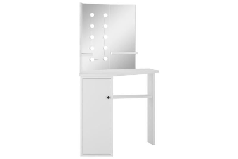 Kosmetikbord Med Led-Lys Hjørnedesign Hvid - Sminkebord & konsolbord - Makeup bord med lamper - Makeup bord med spejl
