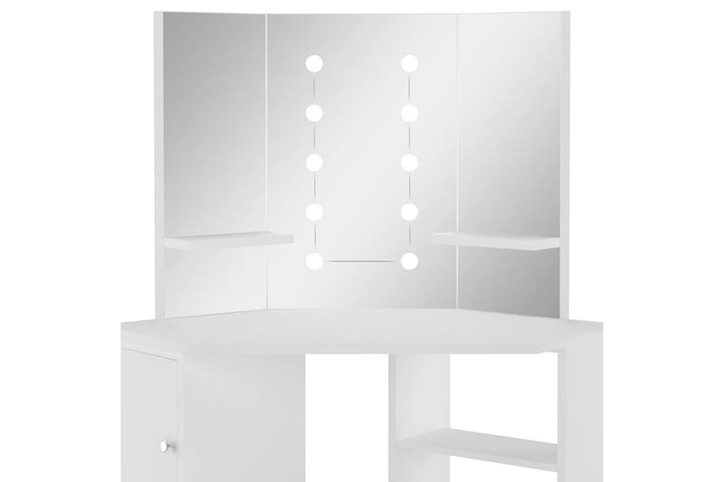 Kosmetikbord Med Led-Lys Hjørnedesign Hvid - Sminkebord & konsolbord - Makeup bord med lamper - Makeup bord med spejl