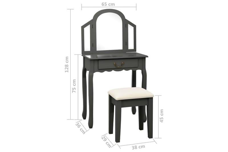 Kosmetikbord Med Taburet 65x36x128 cm Kejsertræ Mdf Grå - Møbler - Borde - Sminkebord & konsolbord