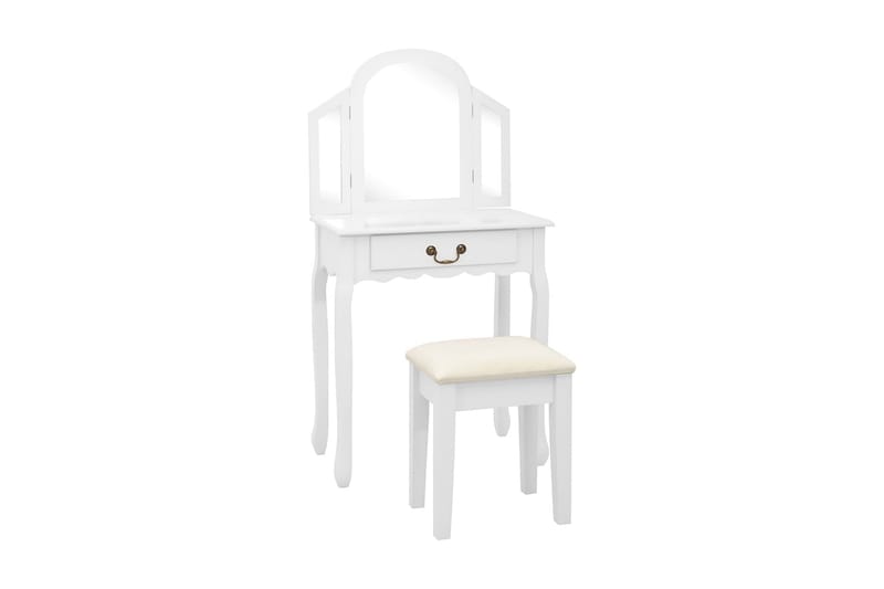 Kosmetikbord Med Taburet 65x36x128 cm Kejsertræ Mdf Hvid - Møbler - Borde - Sminkebord & konsolbord