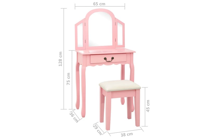 Kosmetikbord Med Taburet 65x36x128 cm Kejsertræ Mdf Pink - Møbler - Borde - Sminkebord & konsolbord