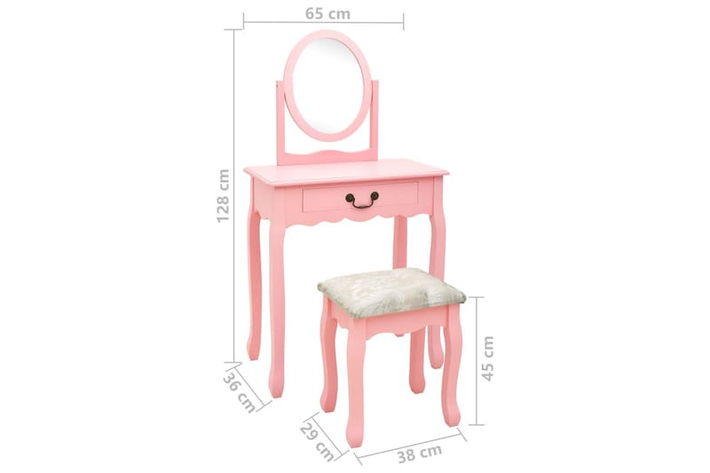 Kosmetikbord Med Taburet 65x36x128 cm Kejsertræ Mdf Pink - Møbler - Borde - Sminkebord & konsolbord