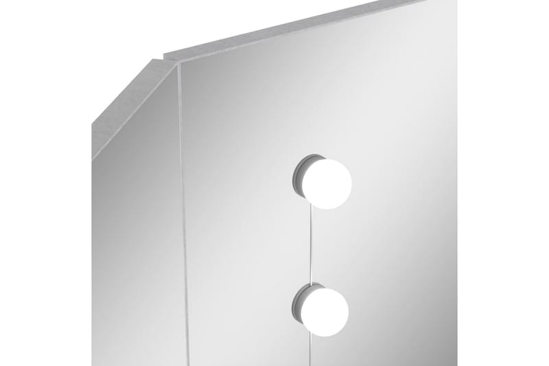 kosmetikbord til hjørne med LED-lys 111x54x141,5 cm betongrå - Makeup bord med spejl - Sminkebord & konsolbord - Makeup bord med lamper