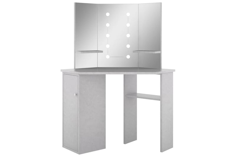 kosmetikbord til hjørne med LED-lys 111x54x141,5 cm betongrå - Møbler - Borde - Sminkebord & konsolbord