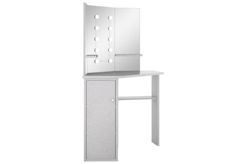 kosmetikbord til hjørne med LED-lys 111x54x141,5 cm betongrå - Møbler - Borde - Sminkebord & konsolbord