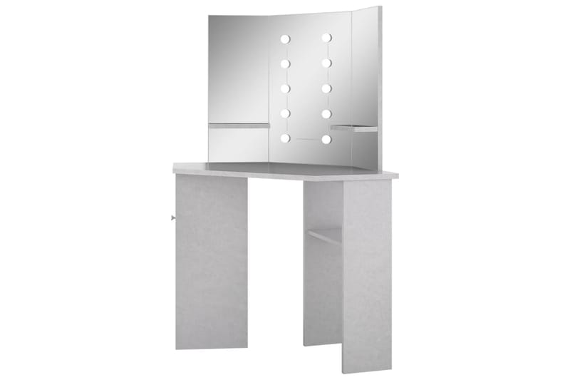 kosmetikbord til hjørne med LED-lys 111x54x141,5 cm betongrå - Møbler - Borde - Sminkebord & konsolbord